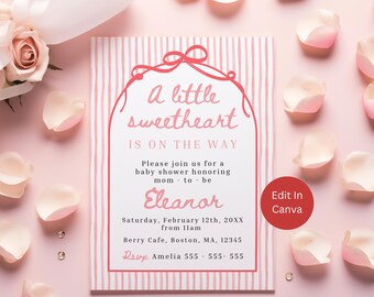 Valentines Baby Shower Invitation, Little Sweetheart Editable Template, Heart Baby Shower Decor, Girl Invite