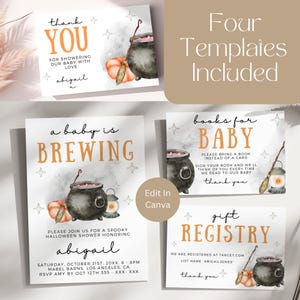 A Baby Is Brewing Baby Shower Invitation Bundle, Halloween Baby Shower, Autumn Shower, Gift Registry, Books for Baby, Editable template, LBW