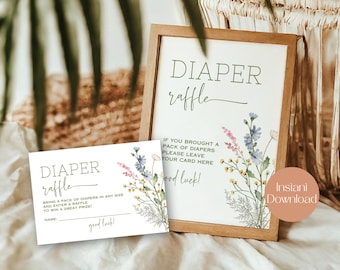 Wildflower Baby Shower Diaper Raffle Sign And Raffle Ticket, Baby In Bloom, Spring Baby Shower, LB0031