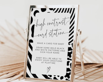 High Contrast Card Station Sign Printable For Baby Shower Event, Instant Download, Fun Activity, Minimal design, Gender Neutral