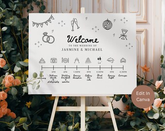 Wedding Order Of Day Whimsical Fun Wedding Itinerary And Timeline Sign, Customizable Template, Beth