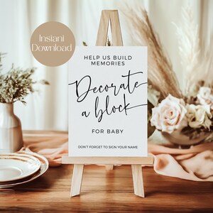 Decorate A Block For The Baby Printable Baby Shower Sign, Baby Shower Activity, Baby Shower Game, Minimal Baby Shower,Instant Download