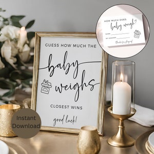 Jeu de devinettes pour baby shower, Devinez le poids, jeu de prédiction de baby shower, décoration minimale pour baby shower, téléchargement immédiat, jeu de devinettes pour bébé, enseigne imprimable