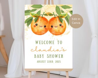 Two Little Cuties Are On The Way Baby Shower Welcome Sign, Citrus Baby Shower, Orange Baby Shower, Twin Baby Shower Sign, template, TLC