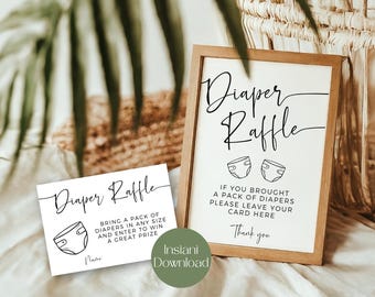 Baby Shower Diaper Raffle Sign And Raffle Ticket, Minimal Baby Shower Diaper Raffle Sign Tickets, Diaper Raffle Card, Baby Shower Activity