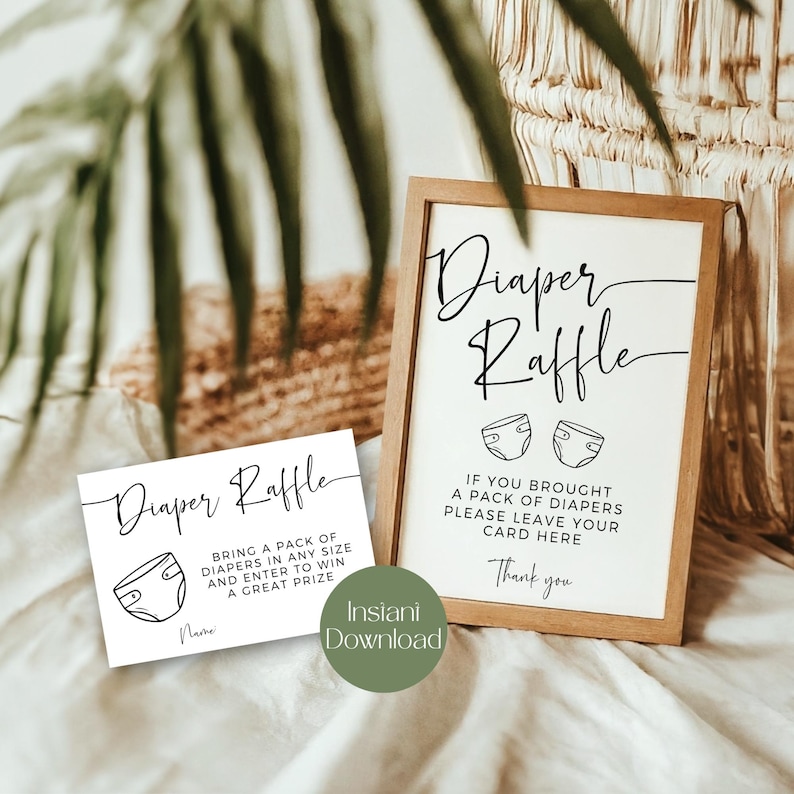 Baby Shower Diaper Raffle Sign and Raffle Ticket, Minimal Baby Shower ...