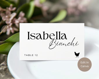 Personalized Wedding Place Cards with Meal Choice, Editable Place Card Template With Meal Option, Printable Name Card with Meal Icon, Freya