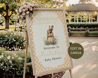 Somebunny Is On The Way Baby Shower Welcome Sign Template, Spring Baby Shower Sign, Instant Download, Easter Theme Welcome Poster, SBY