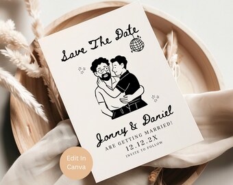 LGBTQ+ Wedding Save The Date, Editable Template For Unique Same Sex Weddings, Jonny