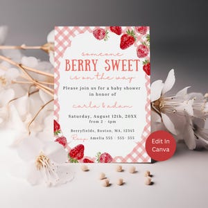 Someone Berry Sweet Baby Shower Invitation, Editable Strawberry Invite, Digital Baby Shower Template, Summer Baby Shower Invite, SBS