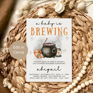 A Baby Is Brewing Baby Shower Invitation, Halloween Baby Shower, Autumn Baby Shower, Instant Download, Witch Shower, Editable template, LBW