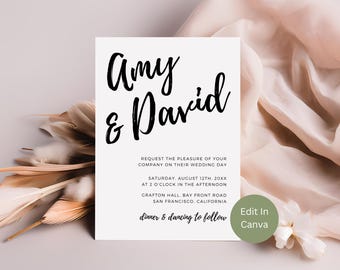 Modern Wedding Invite, Editable Invitation Template, Printable Digital Invite, Instant Download, Minimal Invite, DIY Wedding Invite, Phoebe