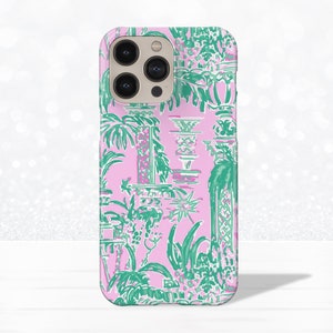 Cute iPhone Case magsafe pink green preppy lilly p inspired floral phone case for iPhone 14 13 pro max 12 11 plus mini clear trendy cover