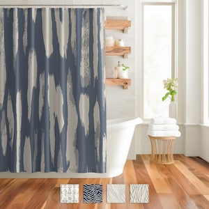 Boerderij douchegordijn eigentijdse badgordijnen woondecoratie trendy spa badkamer douchegordijn marineblauw beige wit penseelstreekpatroon