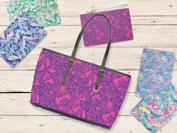 Cute Shoulder Bag Purse Matching Clutch Set Preppy Vegan Leather Handbag Pink Zebra Lilly Inspired Designer Bag Gift for Her Birthday Trip Etsy