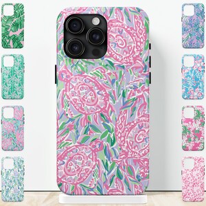 Preppy iPhone 16 Case pink green blue sea turtle trendy charleston designer phone case for iPhone 15 pro max 14 plus 13 pro 12 mini plus 11