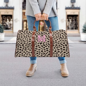 Monogram Weekend Bag personalized leopard travel duffle bag for her girls trip canvas overnight hospital bag for women carry on bag luggage