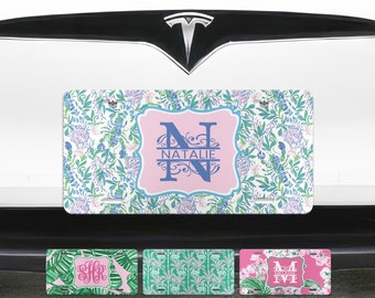 Monogram Vanity License Plate custom initials car tag designer fashion print pink blue green white painted floral personalized front plate