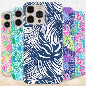 Preppy Blue iPhone Case navy white tropical leaf phone case fashion designer art phone case for iPhone 14 pro 13 pro max 12 mini plus 11