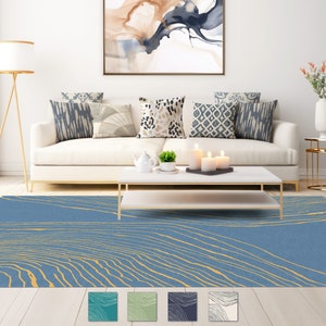 Blue Area Rug Orange Tree Growth Ring Indoor Outdoor living room area rug modern farmhouse style carpet runner throw rug door mat abstract