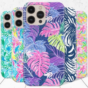 Cute Preppy iPhone Case pink green tropical leaf phone case lilly style fashion designer case for iPhone 14 pro 13 pro max 12 mini plus 11