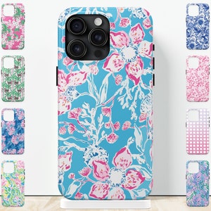 Custom iPhone Case blue pink white flowers preppy sea turtles cute monogram phone case for iPhone 15 pro max 14 plus 13 12 11 Samsung S24