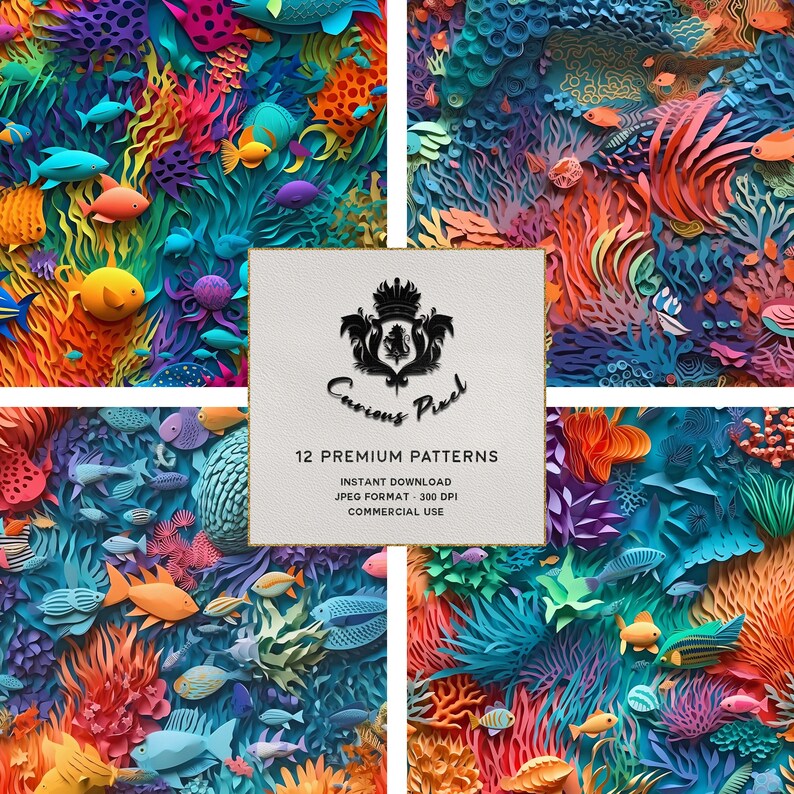 Layered Paper Aquatic Life Digital Paper Pattern Seamless Etsy