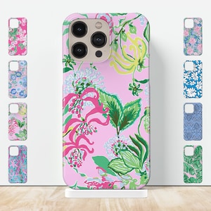 Cute Pink iPhone Case preppy monogram floral print tough case lilly style hand painted case for iPhone 14 pro 13 pro max 12 mini plus 11