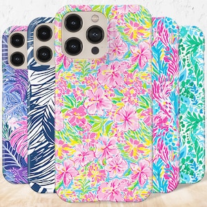 Preppy Cute iPhone Case pink lilly floral phone case for iPhone 14 pro 13 pro max 12 mini plus 11 pro max trendy green blue yellow case