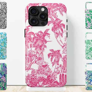 Pink iPhone case cute lilly palm beach preppy phone case monogram tough phone case for iPhone 16 pro max 15 14 13 pro 12 mini 11 Samsung S24