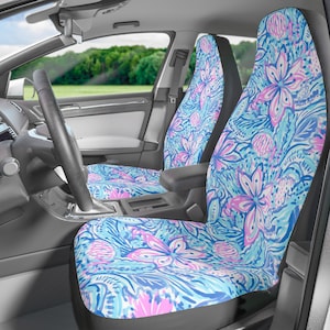 Blue Pink Car Seat Cover Cute Floral Seat Cover Set of Two Custom