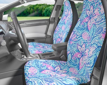 Blue Pink Car Seat Cover cute floral seat cover set of two custom seat covers inspired by Lilly P luxury seat slipcover elastic seat cover