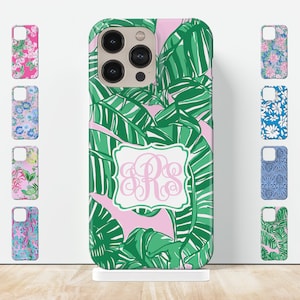 Monogram Preppy iPhone Case pink green tropical print case lilly style fashion designer case for iPhone 14 pro 13 pro max 12 mini plus 11