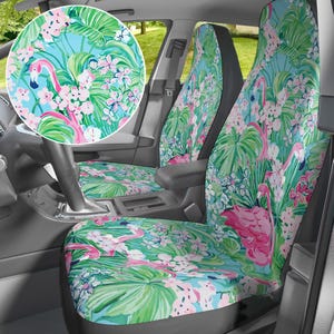 Autositzbezug Set Flamingo Flamingo Blau Grün Palmenblatt Bezüge für den Innenraum Dekor Accessoires Geschenk für Sie