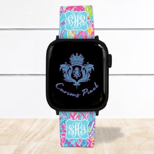 Custom Monogram Apple Watch Band personalized strap cute preppy Lilly painted starfish seaweed matching iphone case rose gold black silver