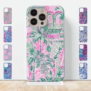 Preppy iPhone 15 Case pink green tropical palm trees and arches fashion designer case for iPhone 15 pro max 14 plus 13 pro 12 mini plus 11