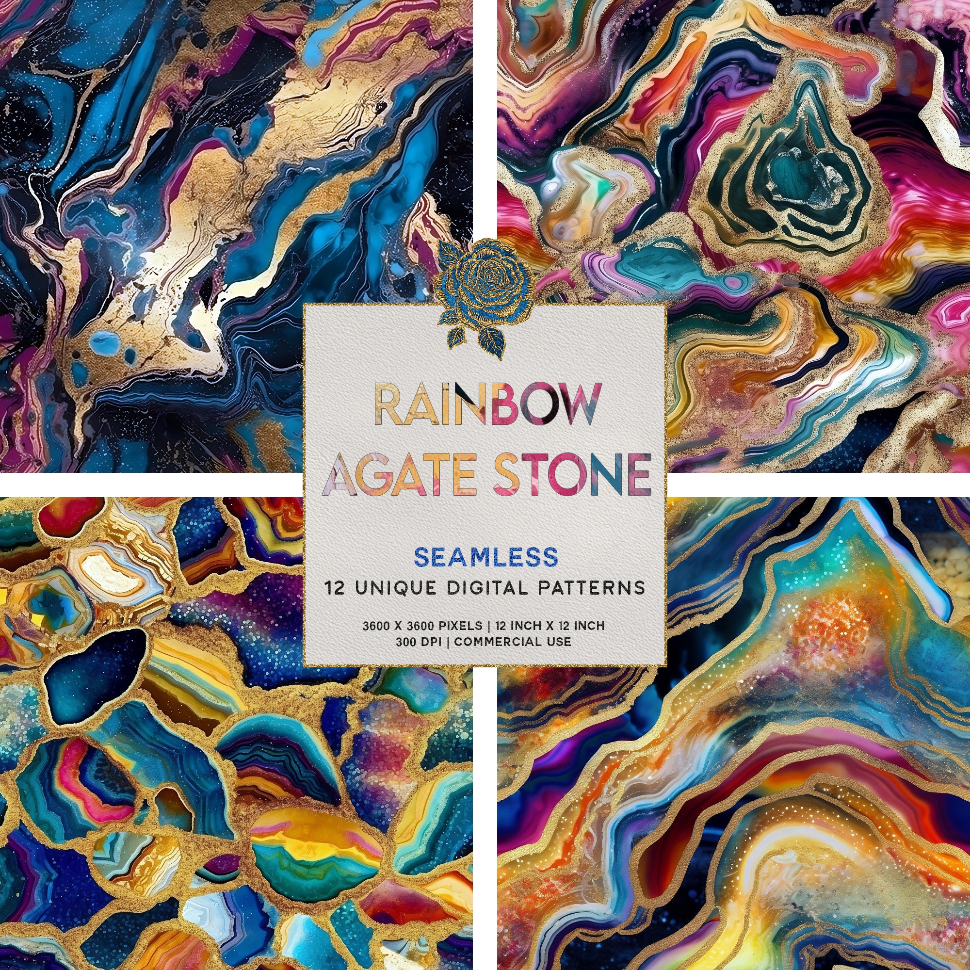 Rainbow Geode Agate Stone Digital Paper Pattern Seamless Texture