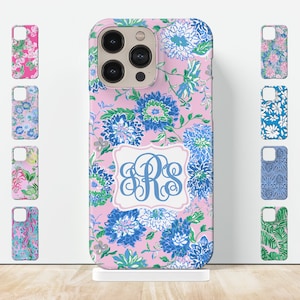 Cute iPhone Case pink preppy monogram peony flower print tough case lilly style painted case for iPhone 14 pro 13 pro max 12 mini plus 11