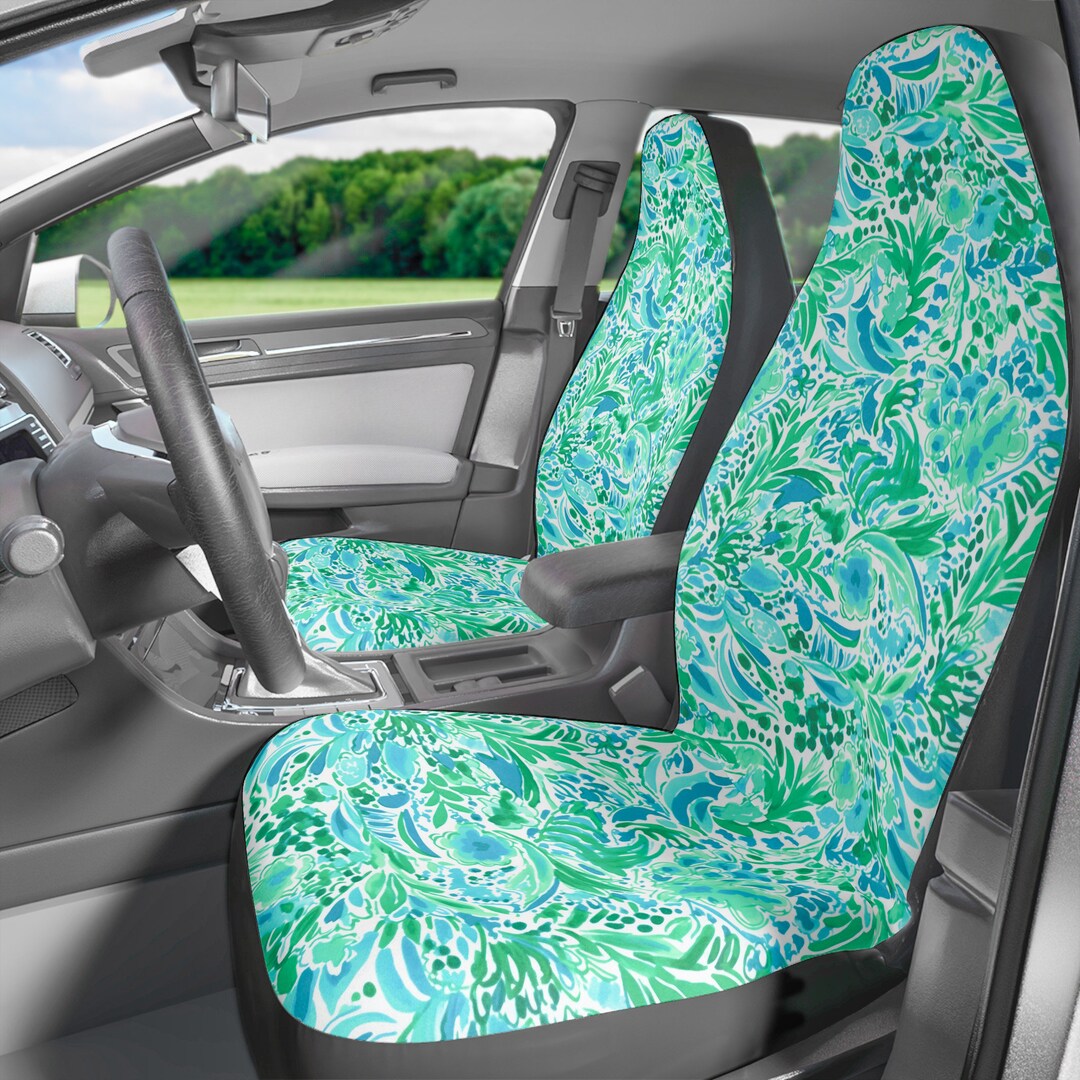 Green Car Seat Cover Cute Floral Seat Cover Set of Two Custom Etsy