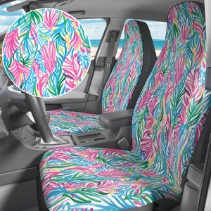 Ensemble de housses de siège auto bleues personnalisées, jolie housse de siège design rose preppy, monogramme personnalisé, housses de siège personnalisées pour accessoires de décoration de voiture