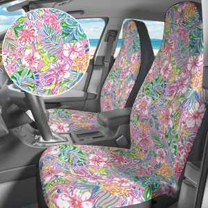 Pink Car Seat Cover cute preppy floral seat cover set of two custom seat covers designer sea turtle palm leaf elastic seat cover car decor