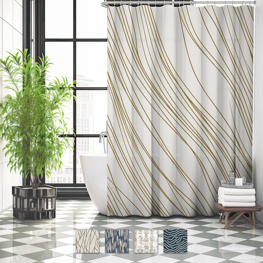 Contemporary Shower Curtain Modern Farm House Bath Drapes Home Decor