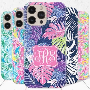 Monogram Preppy iPhone Case pink green tropical print case lilly style fashion designer case for iPhone 14 pro 13 pro max 12 mini plus 11
