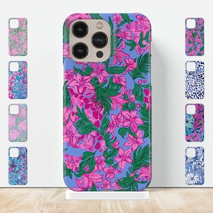Preppy iPhone 15 Case pink green blue cherry blossom bright colorful hand painted case for iPhone 15 pro max 14 plus 13 pro 12 mini plus 11