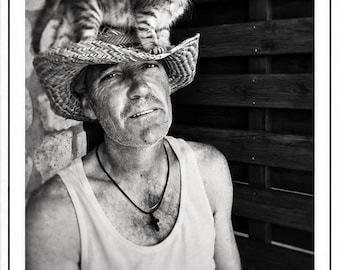Original Cowboy & Cat Photograph, Black and White Western Wall Art, Digital Download