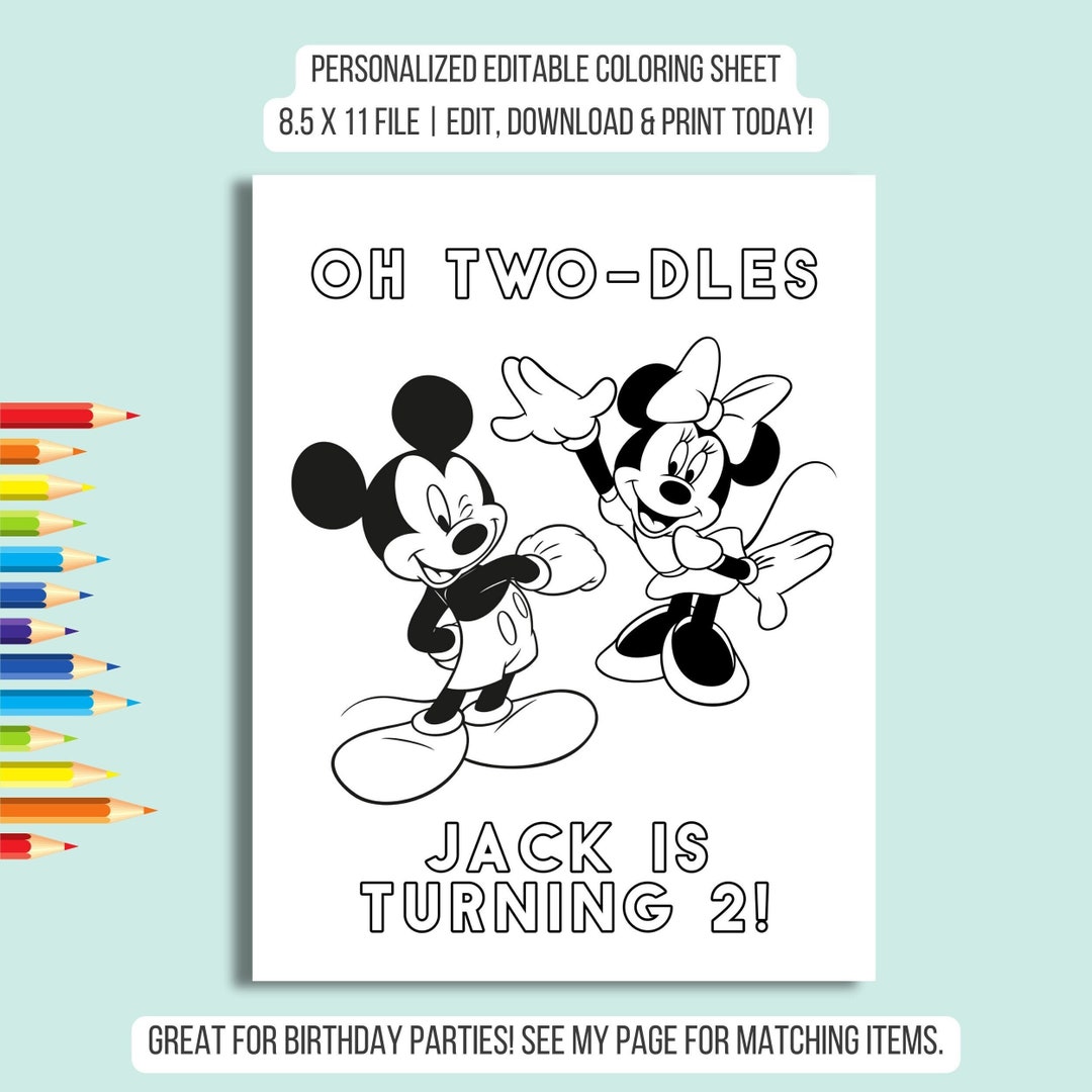 Oh Twodles 2nd Birthday Mickey Mouse Theme Coloring Sheet Party
