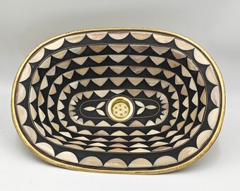 Unlacquered Brass Sink, Bathroom Sink, Black Resin and Bone Conception