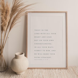 Proverbs 3:5-6, Trust in the Lord Wall Art, Bible Verse Wall Art, Modern Christian Printable, Minimal Scripture Wall Art, Bible Verse Poster