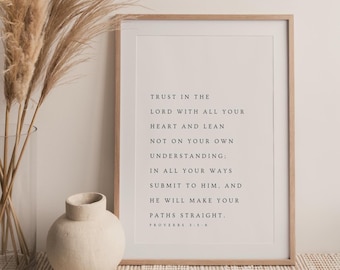 Proverbs 3:5-6, Trust in the Lord Wall Art, Bible Verse Wall Art, Modern Christian Printable, Minimal Scripture Wall Art, Bible Verse Poster
