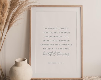 Proverbs 24:3-4 Scripture Art Print, Minimalist Bible Verse (Digital Download)